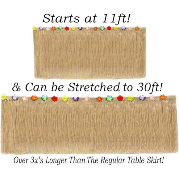Hawaiian Table Skirt 11ft Long Stretches to 30ft! | (29" Tall)Grass Table Skirts - Picture 2 of 5